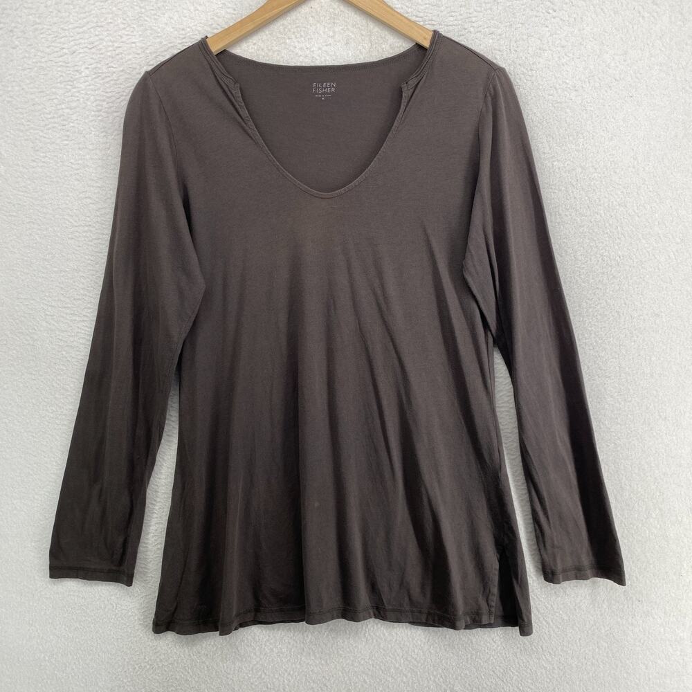 EILEEN FISHER Tunic M Organic Cotton Fine Jersey Scoop Neck Long Sleeve Gray